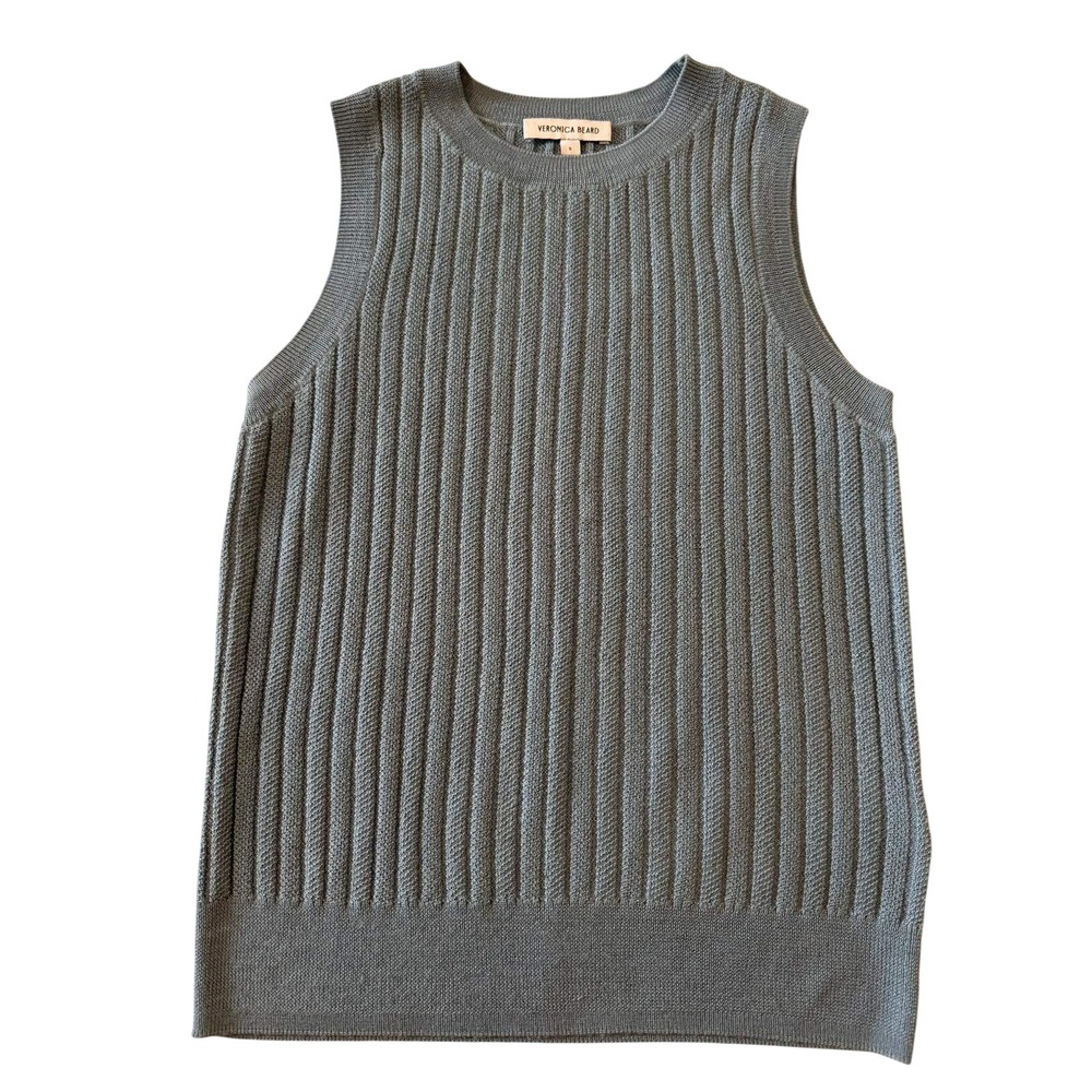 Veronica‎ Beard Jerrel Wool Ribbed Knit Tank Top Sweater Vest Blue Size S